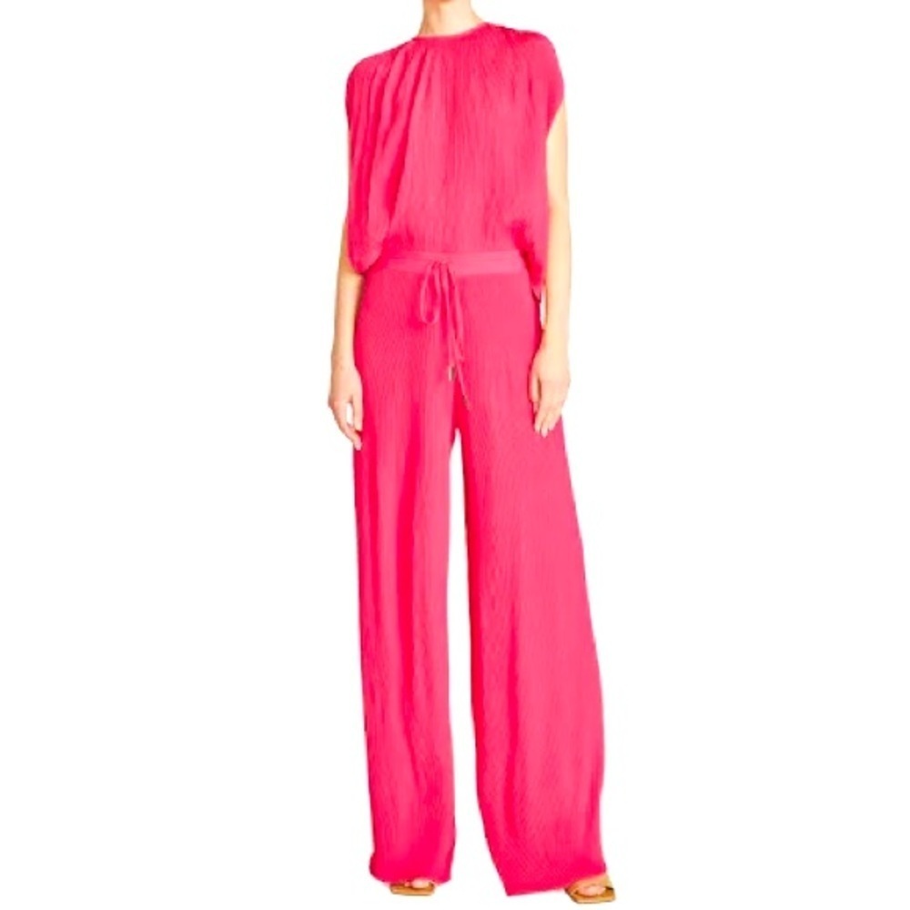 Halston Pleated Pink Pant Set Flowy Top Wide Leg Pants Luxury Resort 2 Piece Sz6